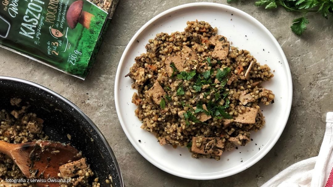 Przepis na kaszotto z podgrzybkami i tofu od Woodpeckera według Owsiana.pl